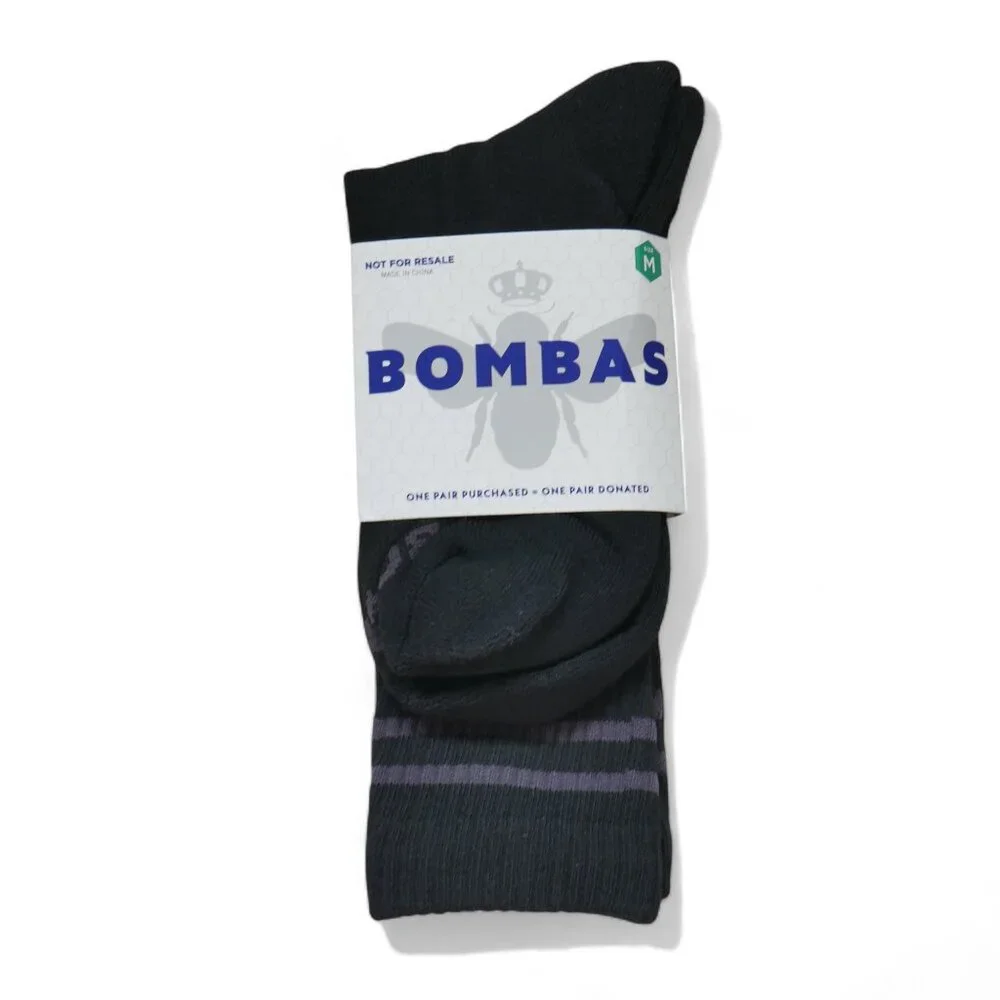 Bombas Performance Crew Socks 1 Pair Size Mens 6-9 Womens 7-11.5 Black/Gray NEW